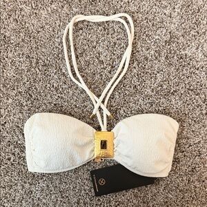VIX Paula Hermanny Firenze Liza Bandeau Bikini Top White with Gold Accent